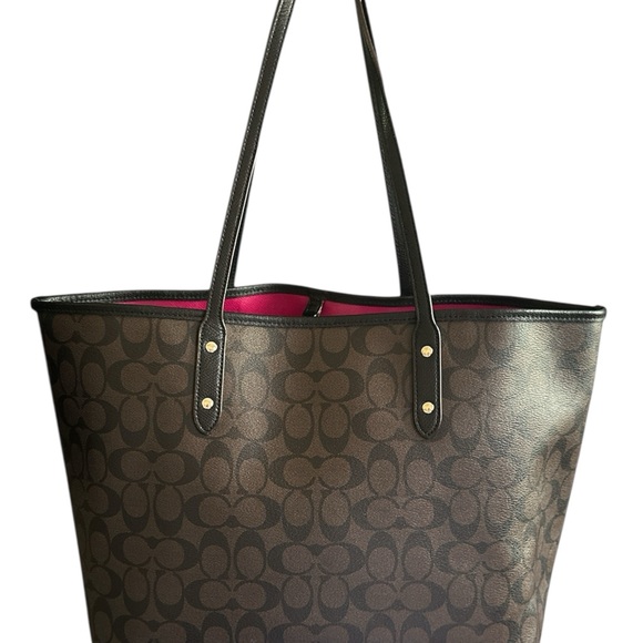 ✨ Coach City Zip Tote – Brown Signature Canvas with Hot Pink Lining ✨ - Picture 13 of 13